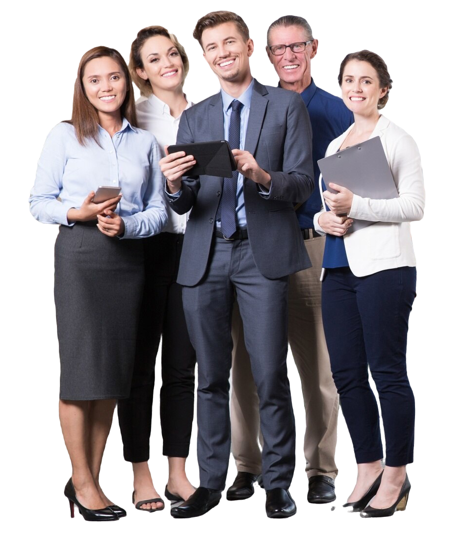 smiling-business-team-standing-conference-room
